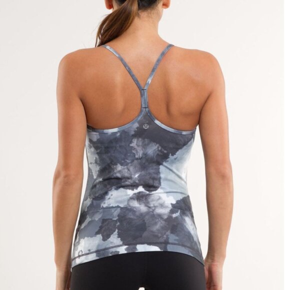 lululemon athletica Tops - Lululemon Power Y Tank White Coal Tinted Canvas Super Women's 8 Workout Athletic